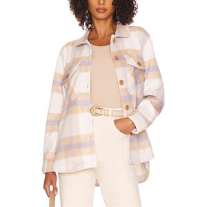 Blank Nyc 'Double Shacket Up' White Stripe Plad Shirt Jacket Coat Size S